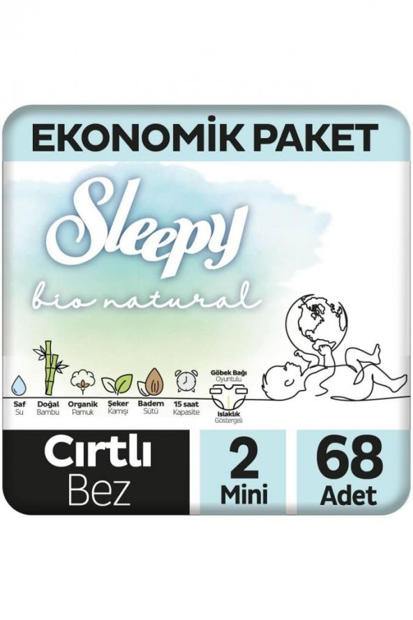 Sleepy Bio Natural Ekonomik Paket Bebek Bezi 2 Numara Mini 68 Adet 8682241206186