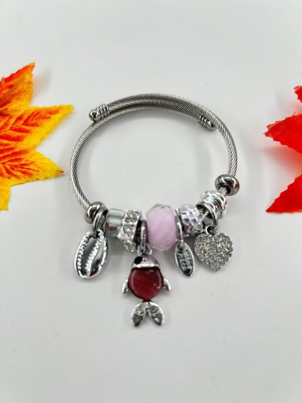 Kadın Charm Balık  Çelik Bileklik Mürdüm - 3