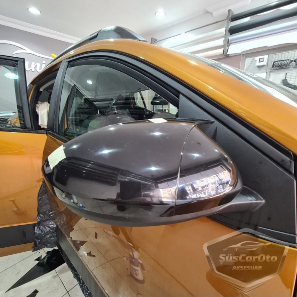 Dacia Sandero Mk3 2020 Sonrası Uyumlu Batman Yarasa Ayna Kapağı Piano Black ABS Plastik - 2