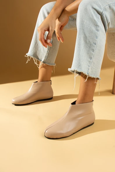 Pembe Potin İnce Taban Çarık Görünümlü Fermuarlı Kadın Bot&Bootie 53-1300-23Cilt