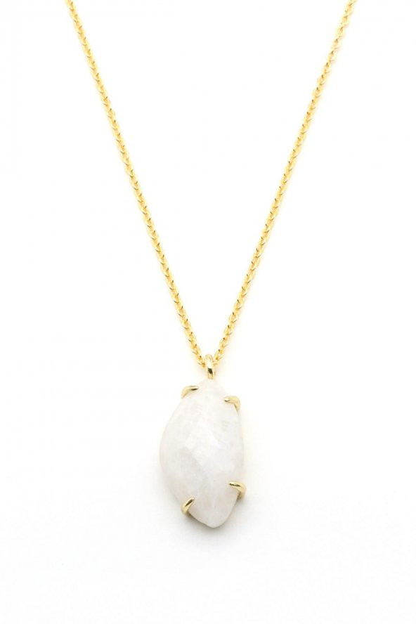 Ay Taşı Doğal Taş Gold Renkli Kolye ürün görseli 1