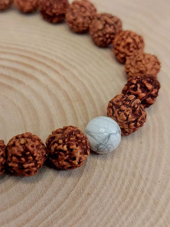 Havlit Taşlı Rudraksha Tohum Unisex Bileklik 8mm - Resim 3