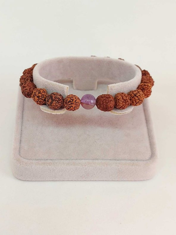 Ametist Taşlı Rudraksha Tohum Unisex Bileklik 8mm - 2