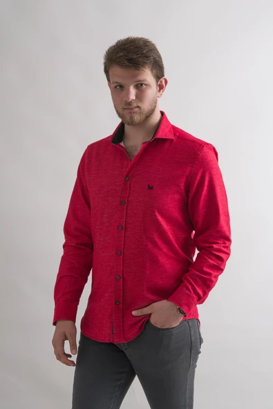 Dorss Slimfit Pamuklu Garnili Kışlık Kalın Kumaş Erkek Gömlek - Resim 3