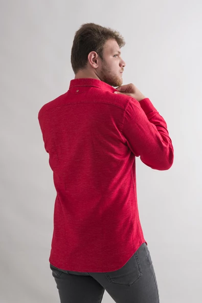 Dorss Slimfit Pamuklu Garnili Kışlık Kalın Kumaş Erkek Gömlek - Resim 4