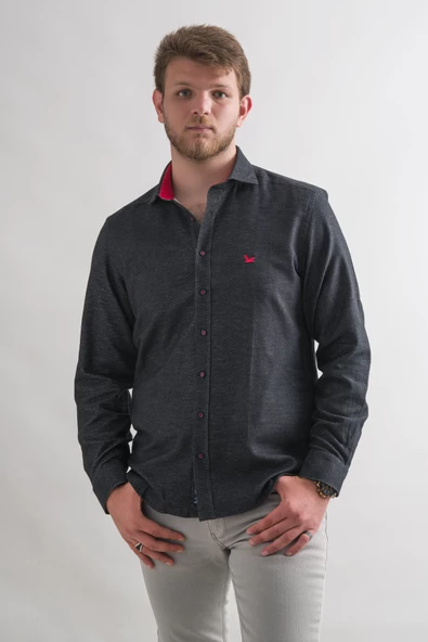 Dorss Slimfit Pamuklu Garnili Kışlık Kalın Kumaş Erkek Gömlek - Resim 7