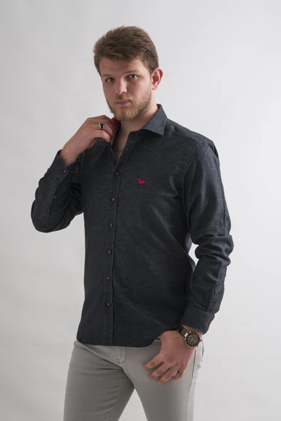 Dorss Slimfit Pamuklu Garnili Kışlık Kalın Kumaş Erkek Gömlek - Resim 8