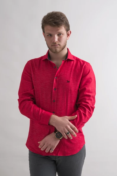 Dorss Slimfit Pamuklu Garnili Kışlık Kalın Kumaş Erkek Gömlek - Resim 5