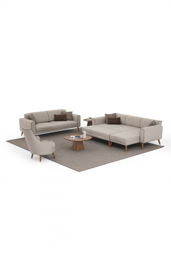 SOFALUX CONCEPT Elita Lux Sağ Köşe Dinlenme + Üçlü Koltuk + Berjer + Puf