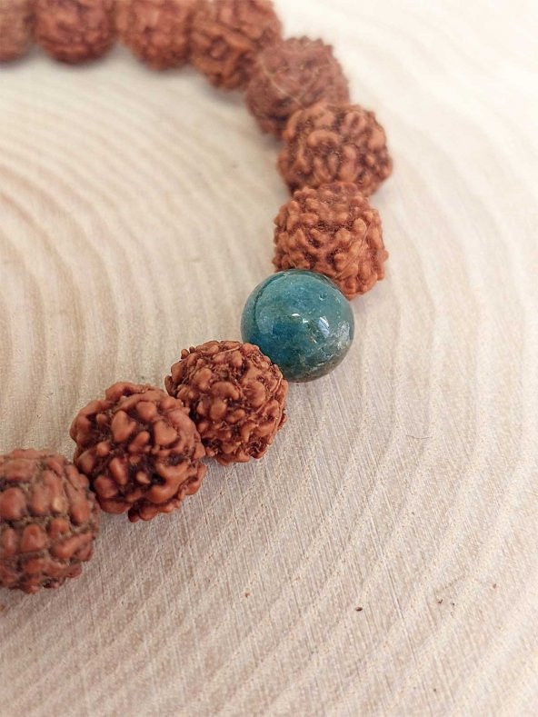 Apatit Taşlı Rudraksha Tohum Unisex Bileklik 8mm - 3