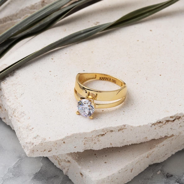 Kadın Tektaş Alyans Yüzük 14 Ayar Altın - Resim 3