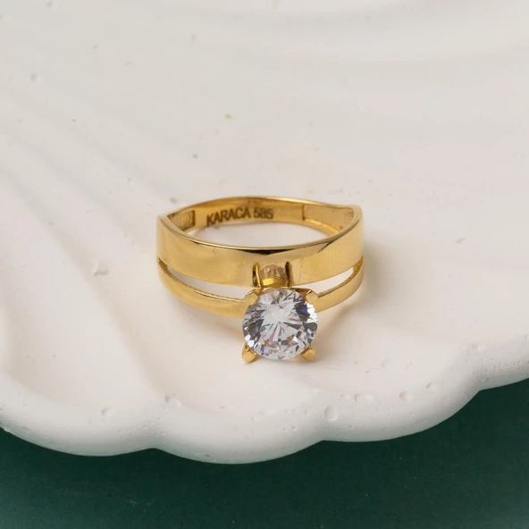 Kadın Tektaş Alyans Yüzük 14 Ayar Altın - Resim 5