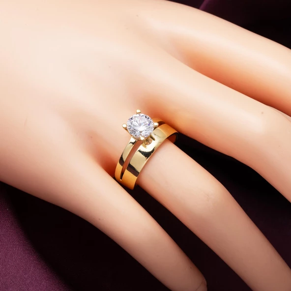 Kadın Tektaş Alyans Yüzük 14 Ayar Altın - Resim 2