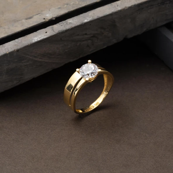 Kadın Tektaş Alyans Yüzük 14 Ayar Altın - Resim 4