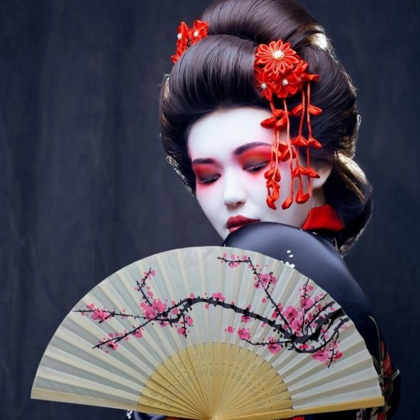 Japon Bambu Kumaş Yelpaze Çanta Boy Stant Hediyeli No.5 - 4