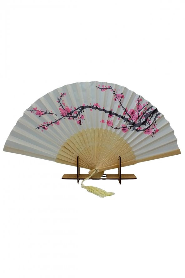 Japon Bambu Kumaş Yelpaze Çanta Boy Stant Hediyeli No.5 - 6