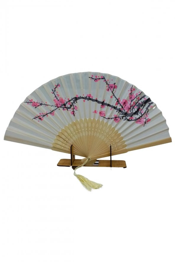 Japon Bambu Kumaş Yelpaze Çanta Boy Stant Hediyeli No.5 - 11