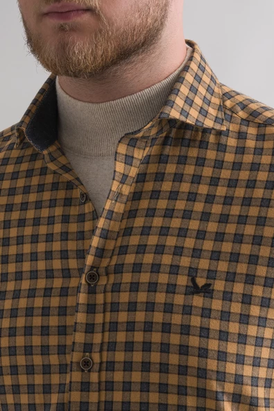 Dorss Slimfit Pamuklu Bitik Kareli Kışlık Kalın Kumaş Erkek Gömlek - Resim 4