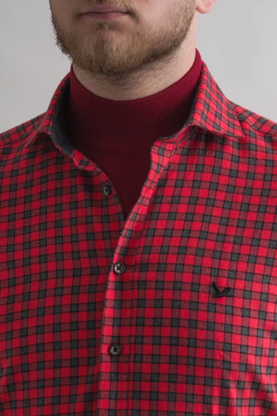 Dorss Slimfit Pamuklu Bitik Kareli Kışlık Kalın Kumaş Erkek Gömlek - Resim 10