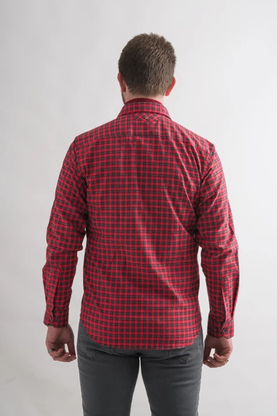 Dorss Slimfit Pamuklu Bitik Kareli Kışlık Kalın Kumaş Erkek Gömlek - Resim 9