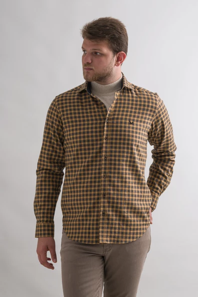 Dorss Slimfit Pamuklu Bitik Kareli Kışlık Kalın Kumaş Erkek Gömlek - Resim 5