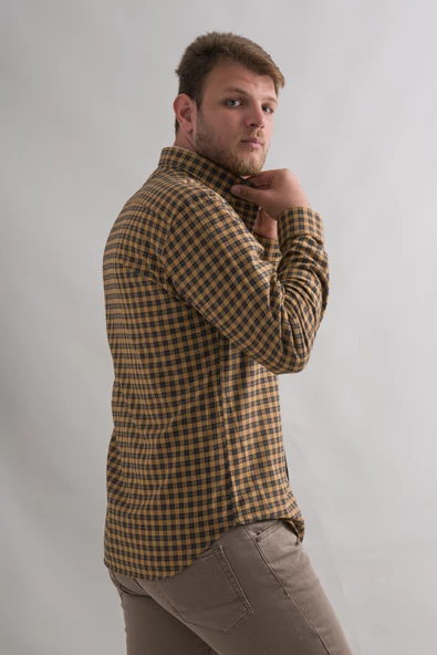 Dorss Slimfit Pamuklu Bitik Kareli Kışlık Kalın Kumaş Erkek Gömlek - Resim 3