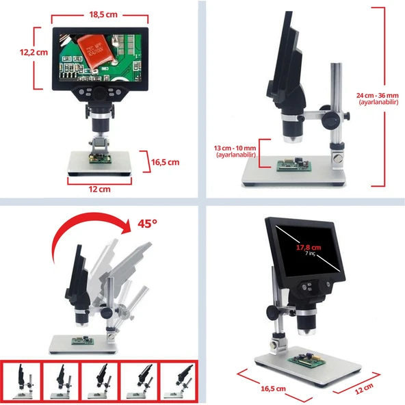 Elektronik Devre Tamiri İçin Kaliteli Renkli Ekranlı Dijital Büyüteç Mikroskop 1200X - 4