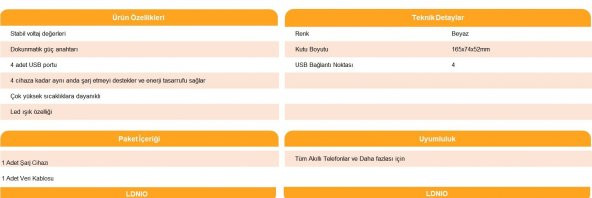 LDNIO LED Işıklı 4 Çıkışlı 4.4 A Çoklu Şarj Cihazı - 4