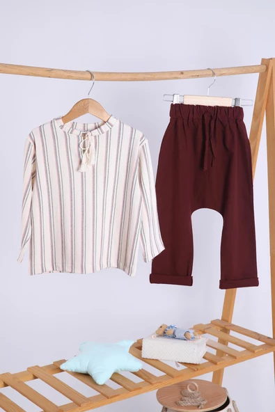 Babyhola Keten Gömlek Pantolon Kız Erkek Çocuk Takım 1751 - 4
