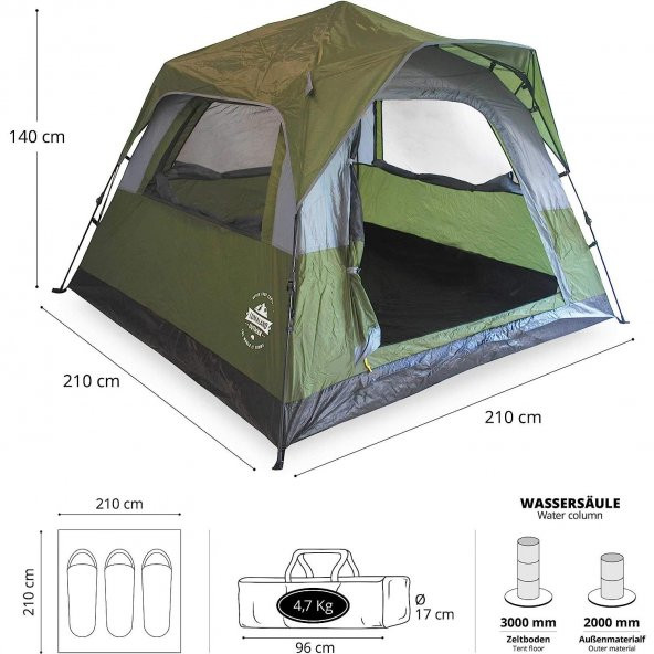 Where Tomorrow Fenstern Otomatik Çadır-YEŞİL - Resim 2