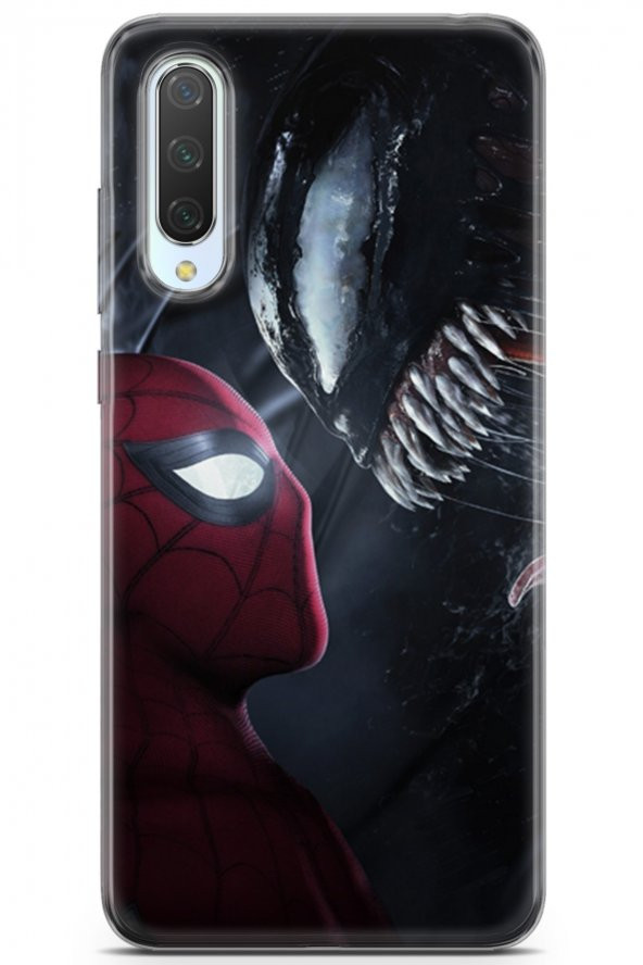 Xiaomi Mi 9 Lite Uyumlu Kılıf Supers 09 Spider-Man vs Venom UV Kılıf Siyah