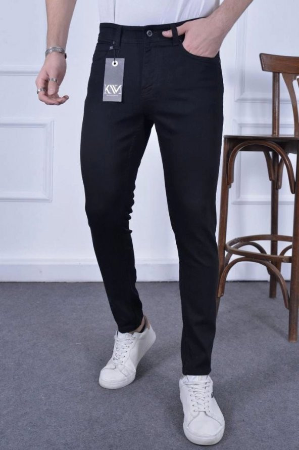 Erkek Kot Pantolon kinem Slim Fit Jean Siyah