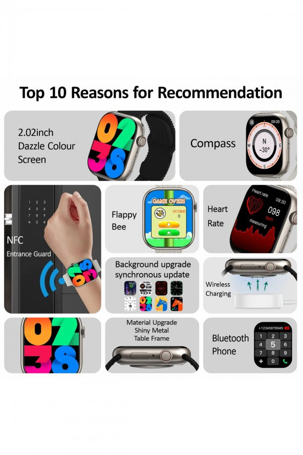 Hk9pro Akıllı Saat Süper Amoled New 2023 (ÇİFT KORDON SİYAH&BEYAZ) - 8