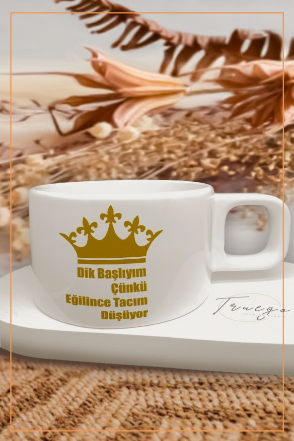 Baskılı Filtre Kahve Fincanı Kupa Bardak Seramik Mug - Tacım düşüyor..