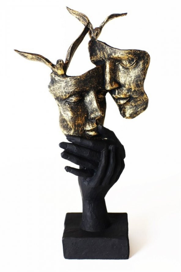 Dekoratif Sevgili Kuşlu Maske Heykeli 30x13cm