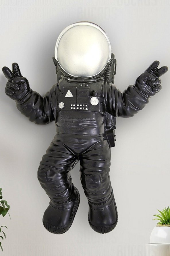 Dekoratif Dev Astronot Apollo Duvar Heykeli (47x35cm) Siyah