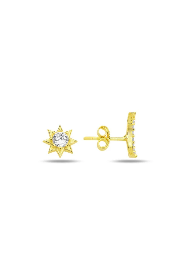 Gümüş altın yaldızlı zirkon taşlı ay ve güneş kombin küpe SGTL12257GOLD - 2