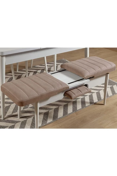 ZEYTUN Palermo Benchli Yemek Masası Takımı Beyaz Taş - 2