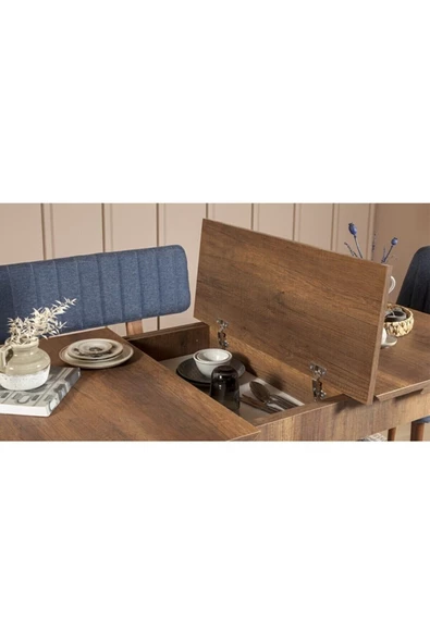 ZEYTUN Paris Banklı Yemek Masası Takımı Ceviz Lacivert - 3