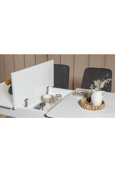 ZEYTUN Paris Banklı Yemek Masası Takımı Beyaz Antrasit - 4