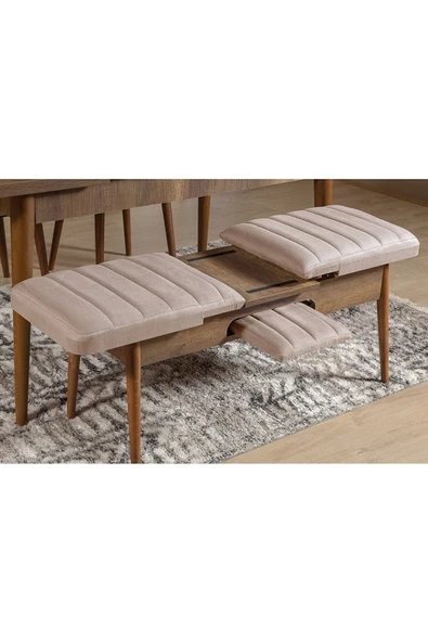 ZEYTUN Palermo Benchli Yemek Masası Takımı Ceviz Taş - 4