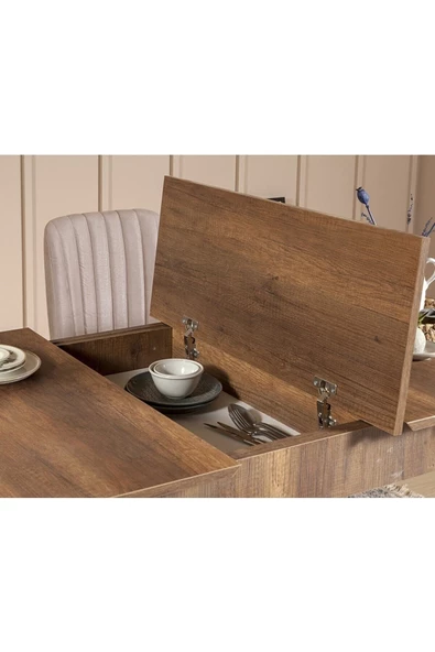 ZEYTUN Palermo Benchli Yemek Masası Takımı Ceviz Taş - 3