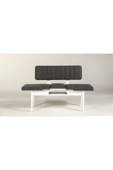 ZEYTUN Ahşap Sırtlı Bank Beyaz Antrasit - 3