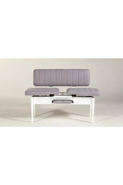 ZEYTUN Ahşap Sırtlı Bank Beyaz Soho Gri - 2