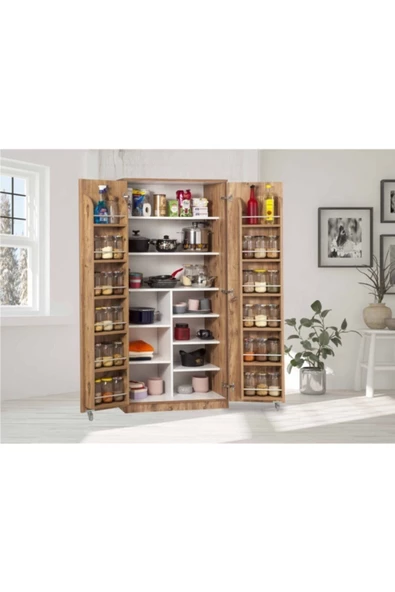 ZEYTUN Ceviz Çok Amaçlı 90 Derece Açılabilir 2 Kapaklı Kiler Mutfak Dolabı - 3