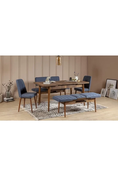 ZEYTUN Paris Banklı Yemek Masası Takımı Ceviz Lacivert - 2