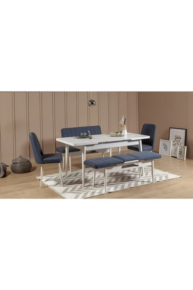 ZEYTUN Paris Banklı Yemek Masası Takımı Beyaz Lacivert - 2