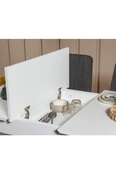 ZEYTUN Palermo Benchli Yemek Masası Takımı Beyaz Antrasit - 5