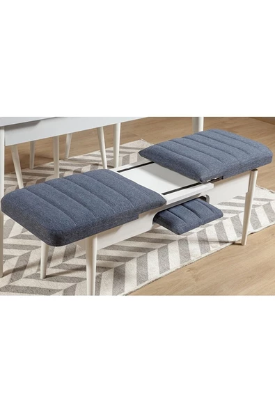 ZEYTUN Ahşap Açılır Bench Beyaz Lacivert - 2