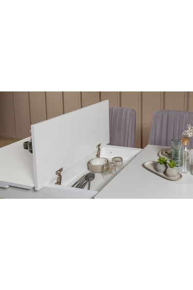 ZEYTUN Paris Banklı Yemek Masası Takımı Beyaz Soho Gri - 4
